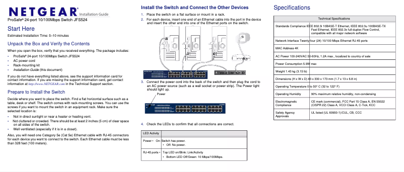 Page n°1 - Guide d'installation Netgear JFS524
