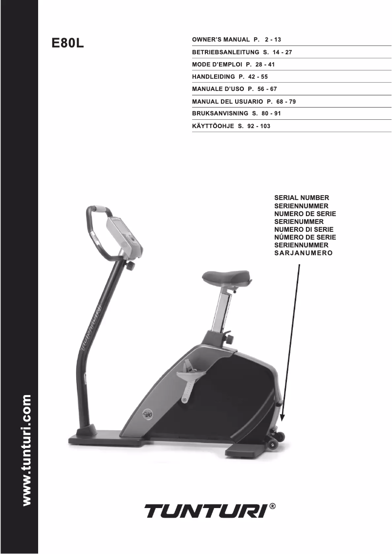 Page n°1 - Manuel utilisateur Tunturi E80L