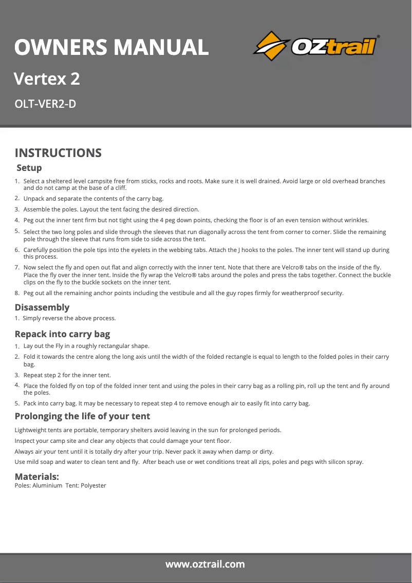 Image de la première page du manuel de l'appareil Vertex 2