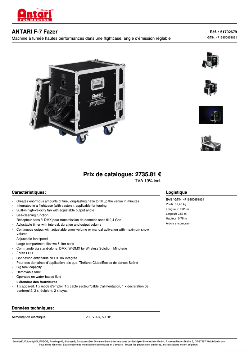 Page n°1 - Fiche technique Antari F-7