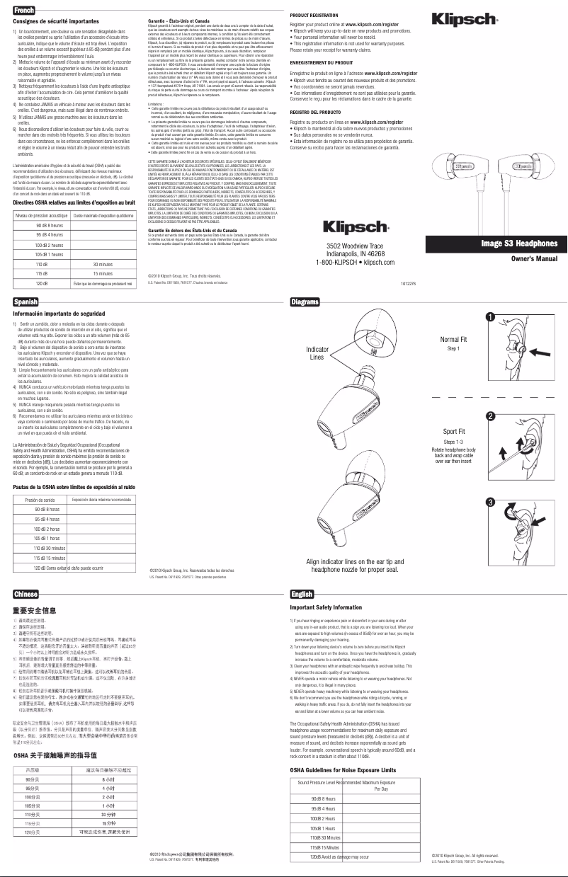 Page 1 de la notice Manuel utilisateur Klipsch Image S3