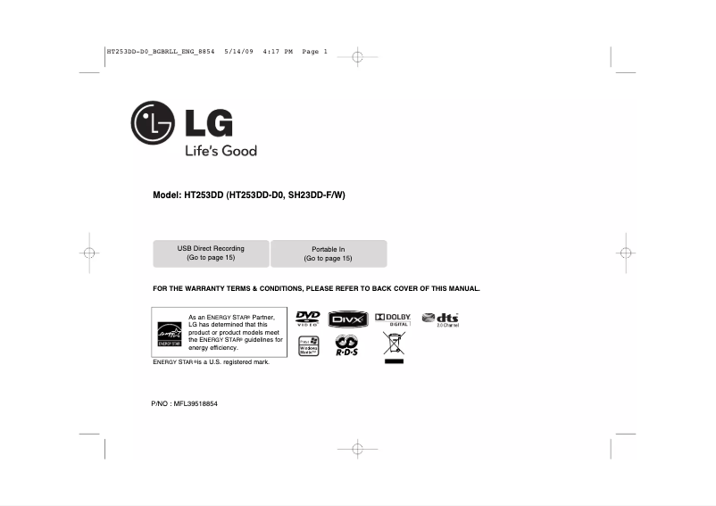 Page n°1 - Manuel utilisateur LG HT253DD