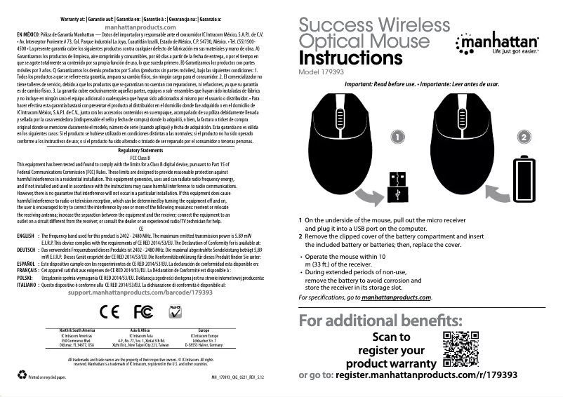 Page 1 de la notice Manuel utilisateur Manhattan 179393