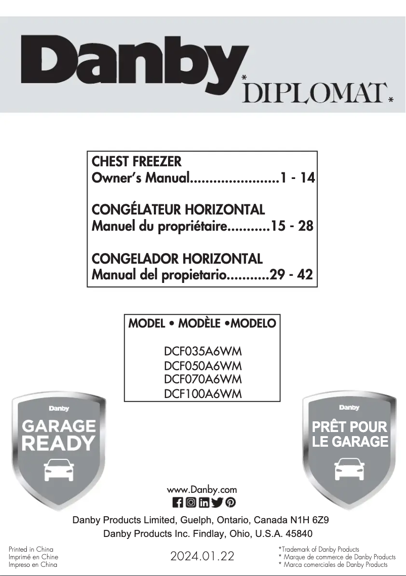 Page n°1 - Manuel utilisateur Danby DCF070A6WM