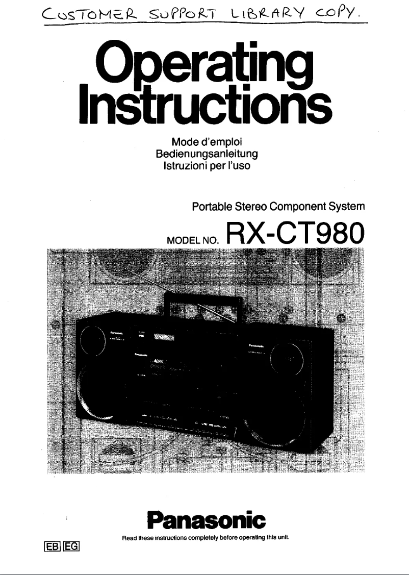 Page 1 de la notice Manuel utilisateur Panasonic RX-CT980