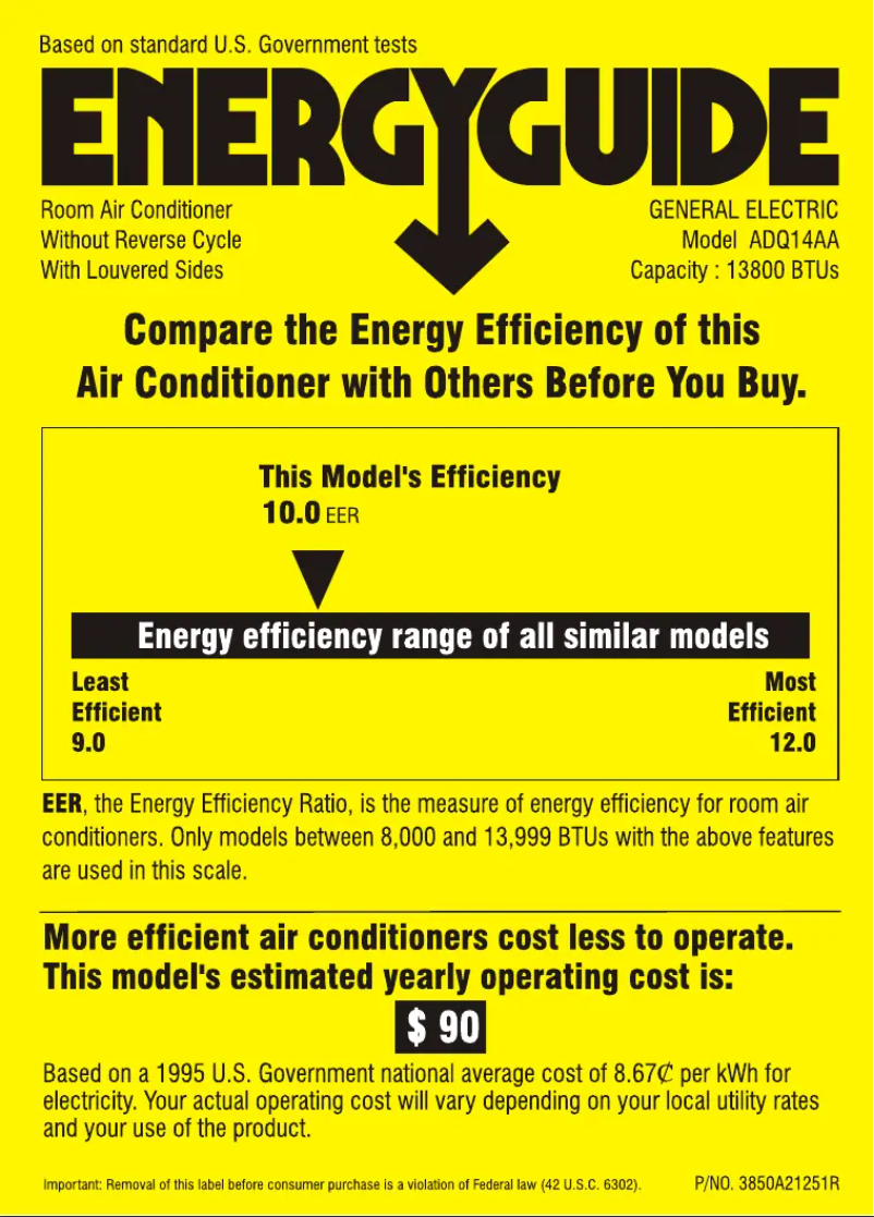Page 1 of the manual Energy Label GE ADQ14AA