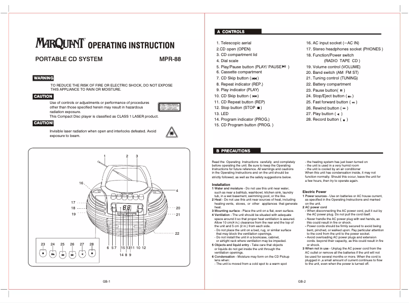 Página 1 del manual Manual de usuario Marquant MPR-88