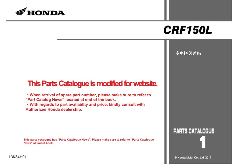 Page 1 de la notice Manuel utilisateur Honda CRF150L (2022)
