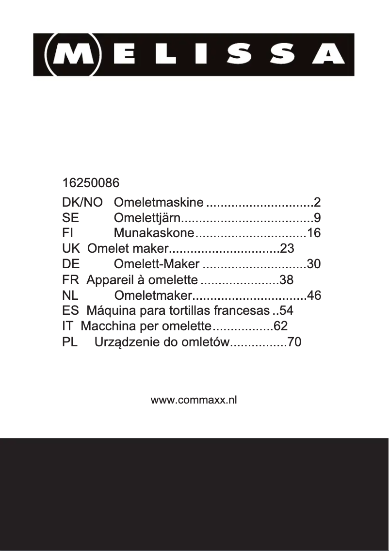 Page 1 de la notice Manuel utilisateur Melissa 16250086