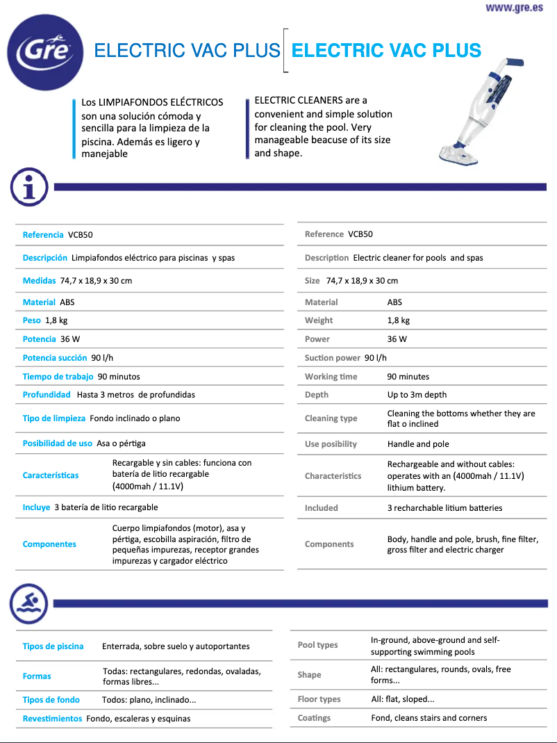 Page n°1 - Fiche technique Gre VCB50