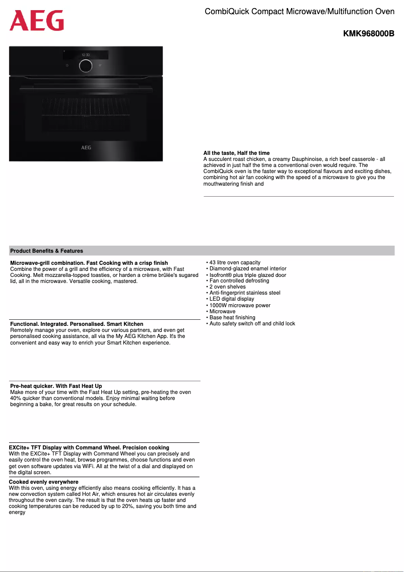 Page 1 de la notice Fiche technique AEG KMK968000B