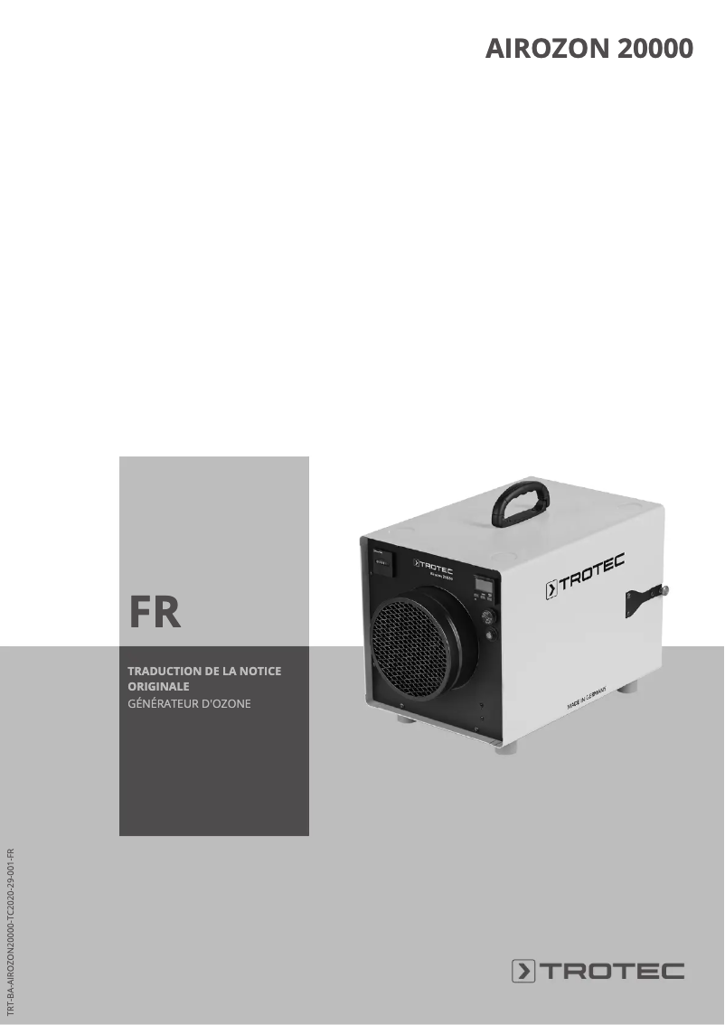 Image de la première page du manuel de l'appareil Airozon 20000