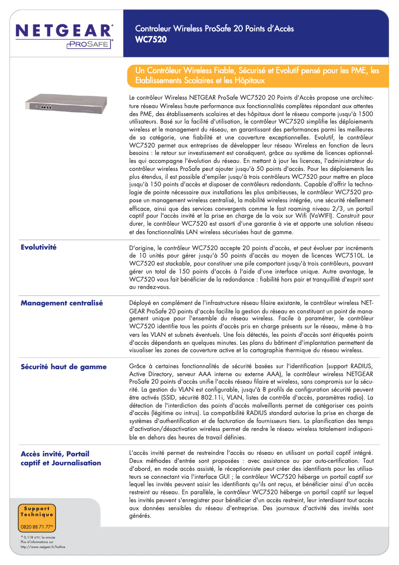 Page 1 de la notice Fiche technique Netgear ProSafe WC7520