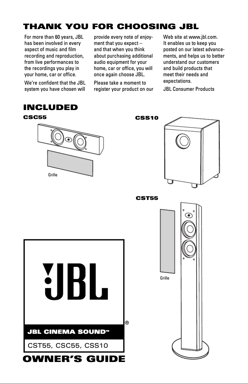 Page 1 de la notice Manuel utilisateur JBL Cinema Sound CST55