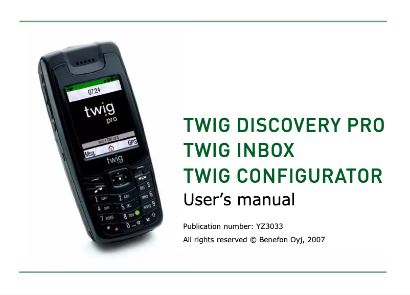 Page 1 de la notice Manuel utilisateur Benefon Twig Inbox