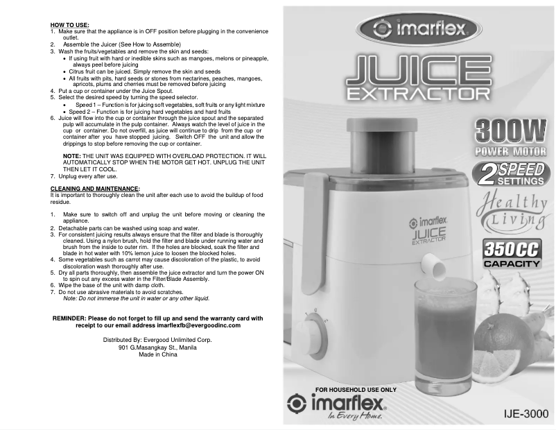 Image de la première page du manuel de l'appareil IJE-3000