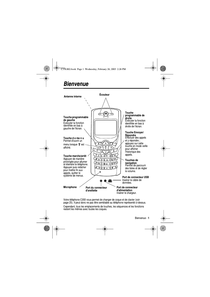 Page 1 de la notice Manuel utilisateur Motorola C350