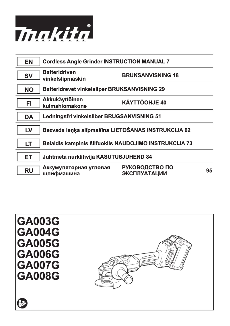 Page 1 de la notice Manuel utilisateur Makita GA004GD202