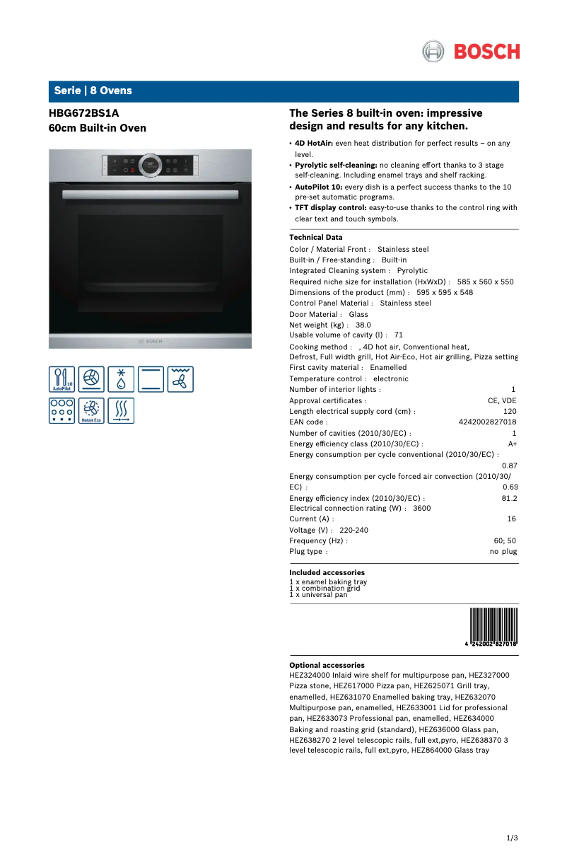 Page n°1 - Fiche technique Bosch HBG672BS1A