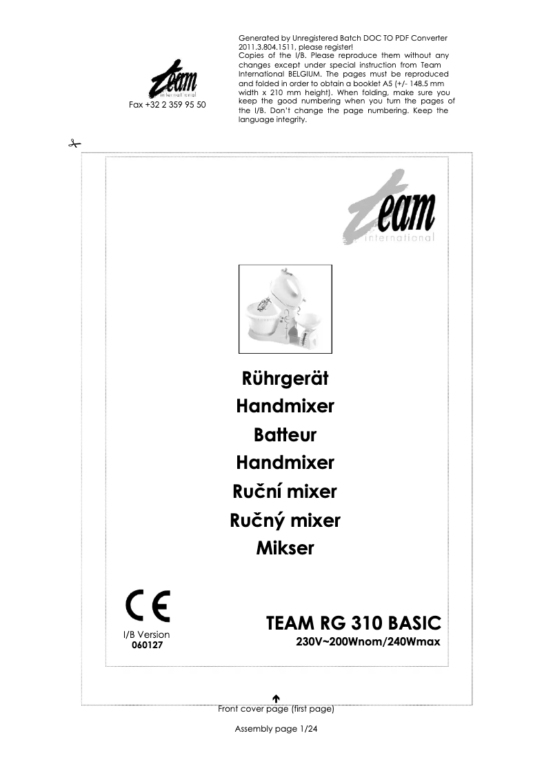 Page 1 de la notice Manuel utilisateur Team RG 310 Basic