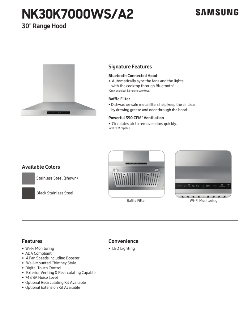 Page 1 de la notice Fiche technique Samsung NK30K7000WSA2