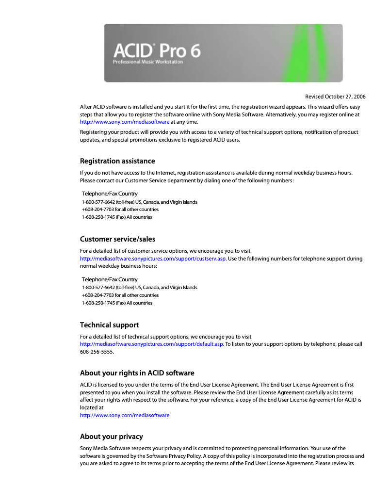 Page 1 de la notice Manuel utilisateur Sony Acid Pro 6