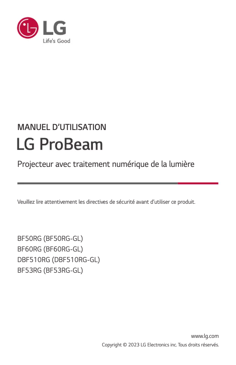 Image de la première page du manuel de l'appareil ProBeam BF50RG