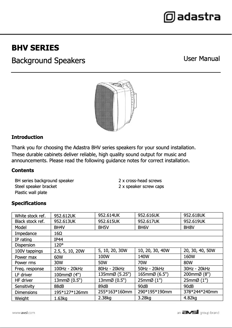 Page 1 de la notice Manuel utilisateur Adastra 952.612UK