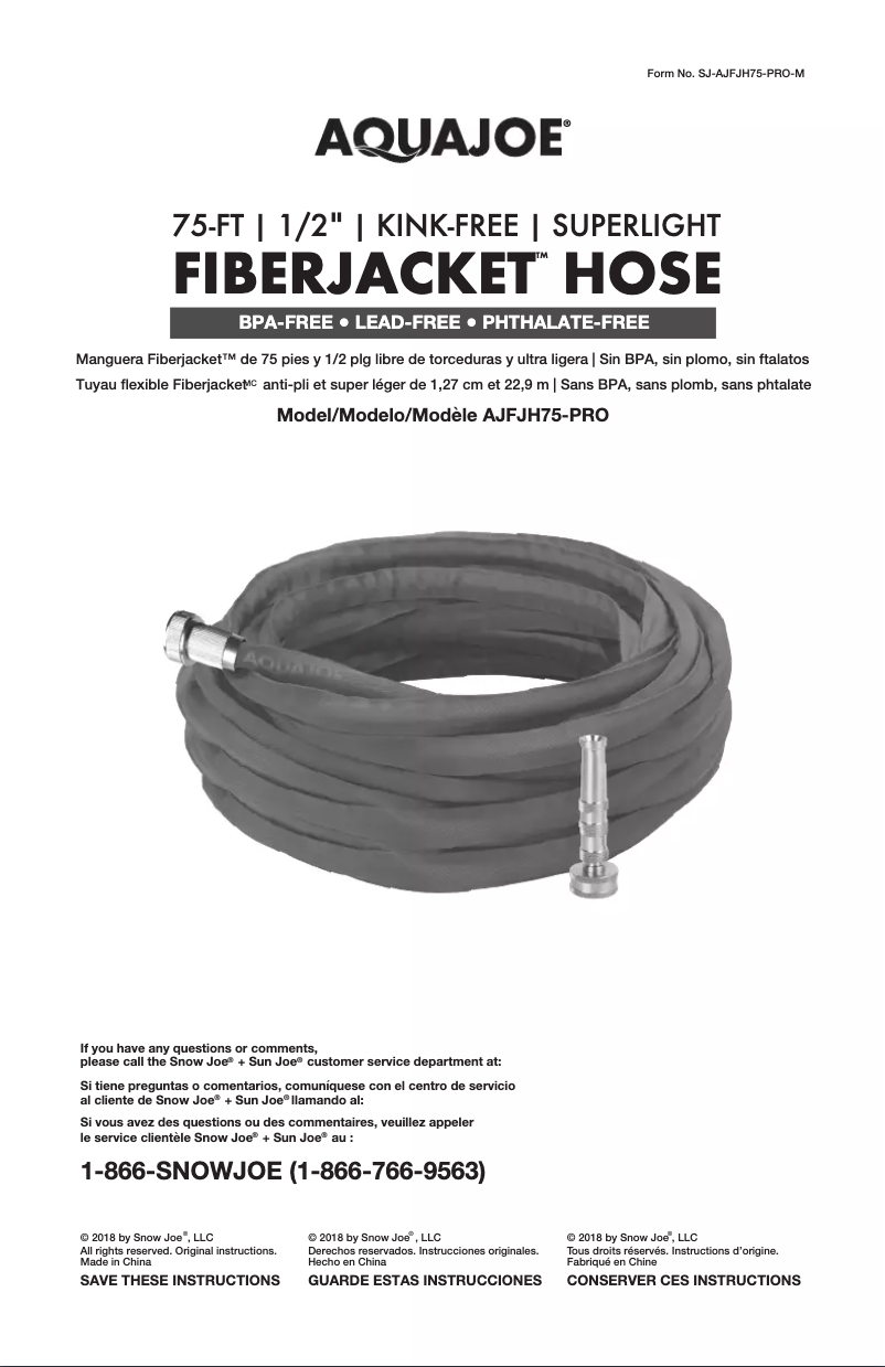 Page 1 de la notice Manuel utilisateur Aqua Joe AJFJH75-PRO-RM
