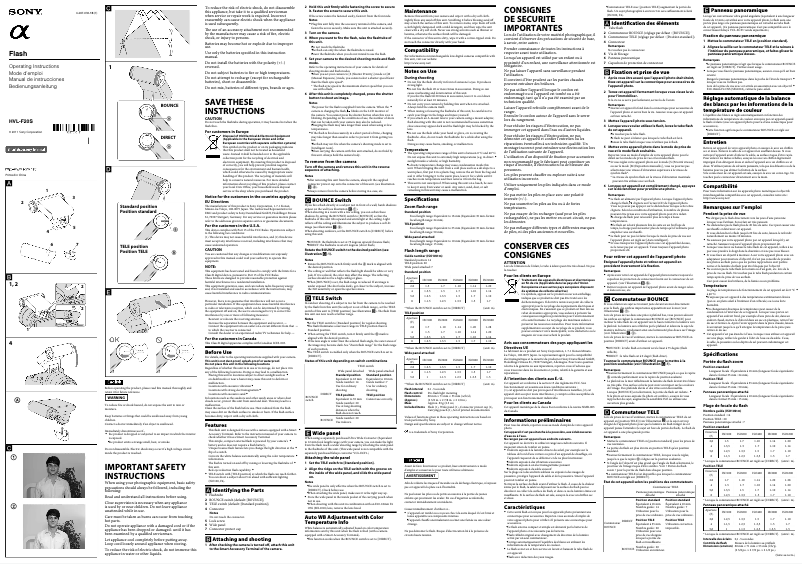 Page 1 de la notice Manuel utilisateur Sony HVL-F20S