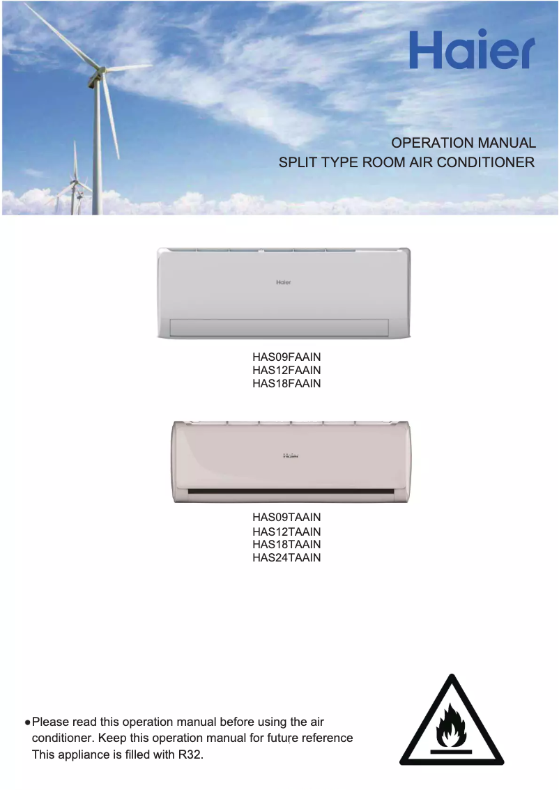 Image de la première page du manuel de l'appareil HAS18FAAIN