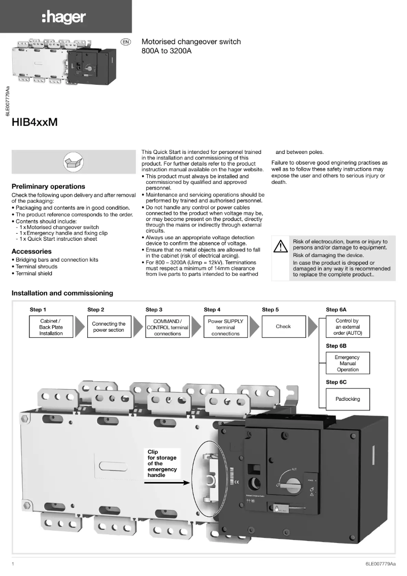 Page 1 de la notice Instructions / montage Hager HIB491M