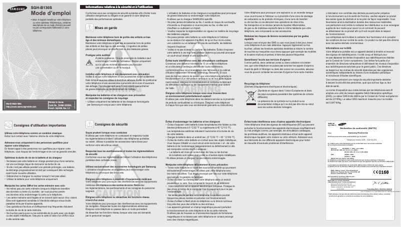 Image de la première page du manuel de l'appareil SGH-B130