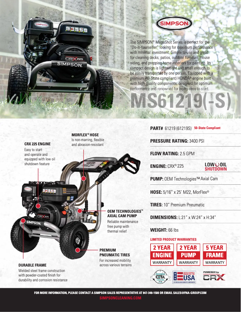 Page 1 de la notice Fiche technique Simpson Megashot MS61219