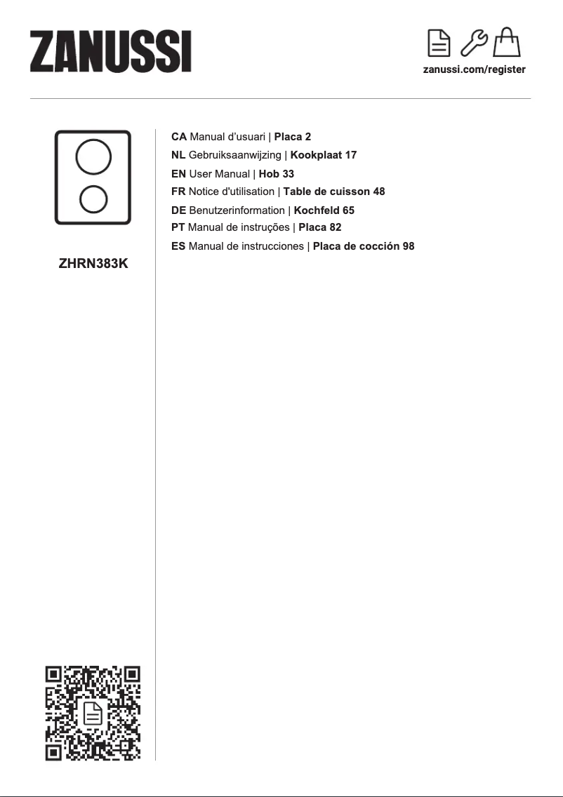 Page 1 de la notice Manuel utilisateur Zanussi ZHRN383K