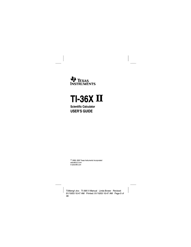 Image de la première page du manuel de l'appareil TI-36X II