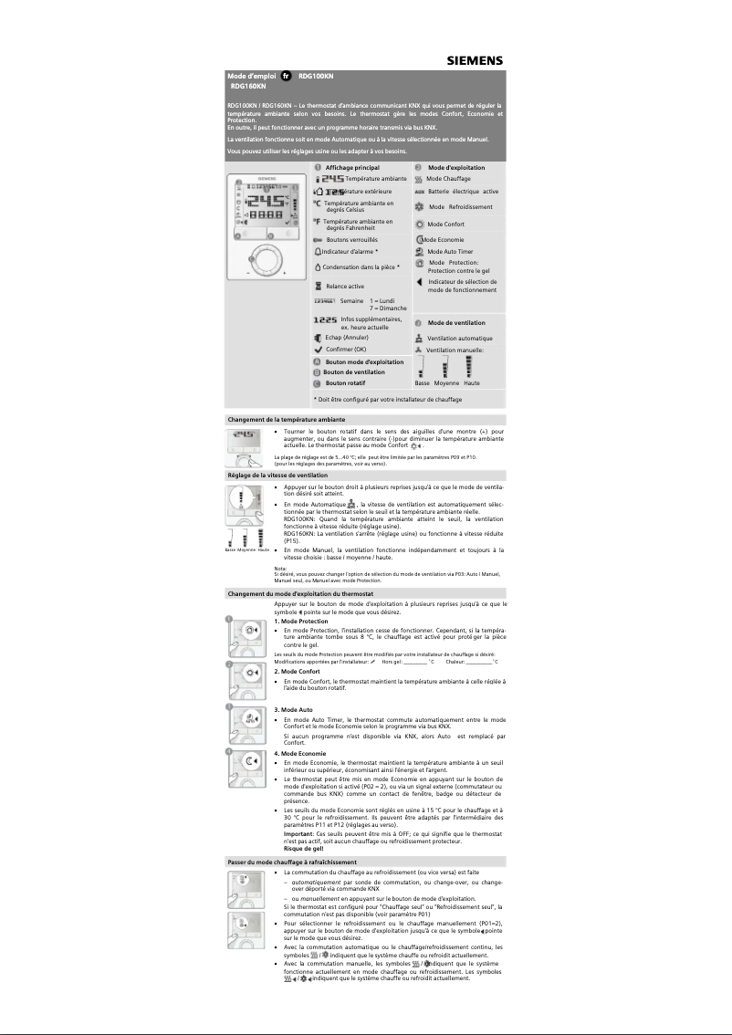 Page n°1 - Manuel utilisateur Siemens RDG160KN