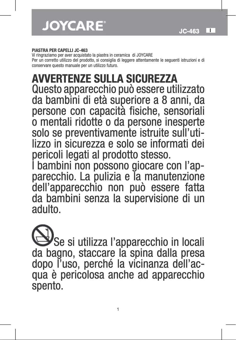 Page 1 de la notice Manuel utilisateur Joycare JC-463