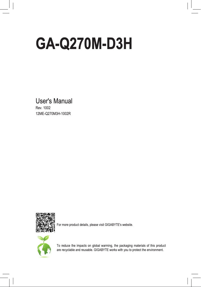 Page n°1 - Manuel utilisateur Gigabyte GA-Q270M-D3H