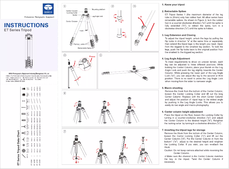 Page 1 de la notice Manuel utilisateur Sirui ET-1204 +