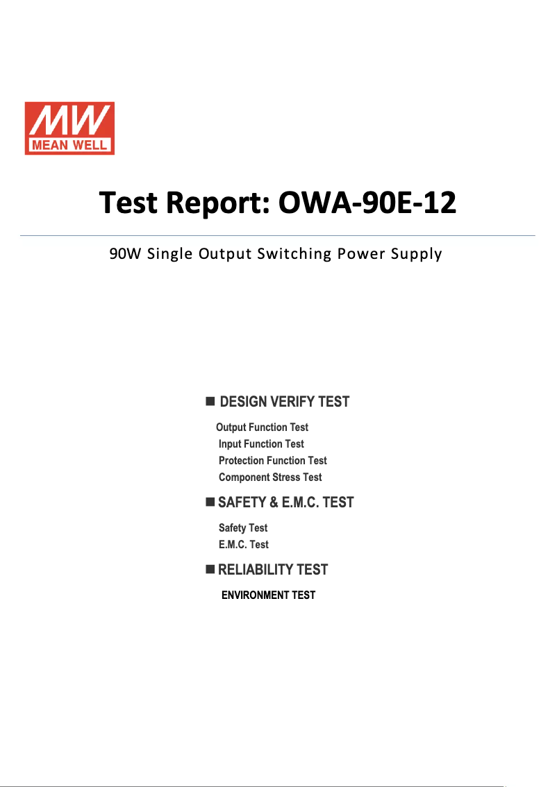 Page 1 de la notice Fiche technique Mean Well OWA-90E-12
