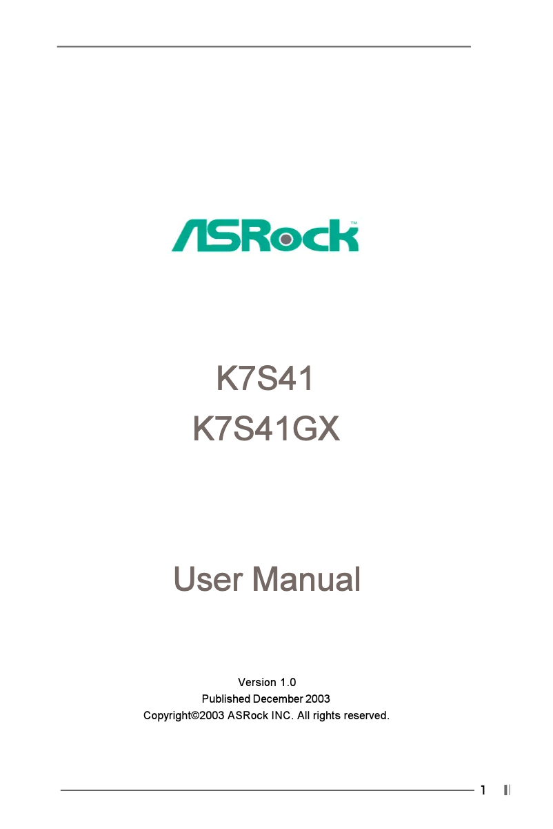 Page 1 de la notice Manuel utilisateur Asrock K7S41