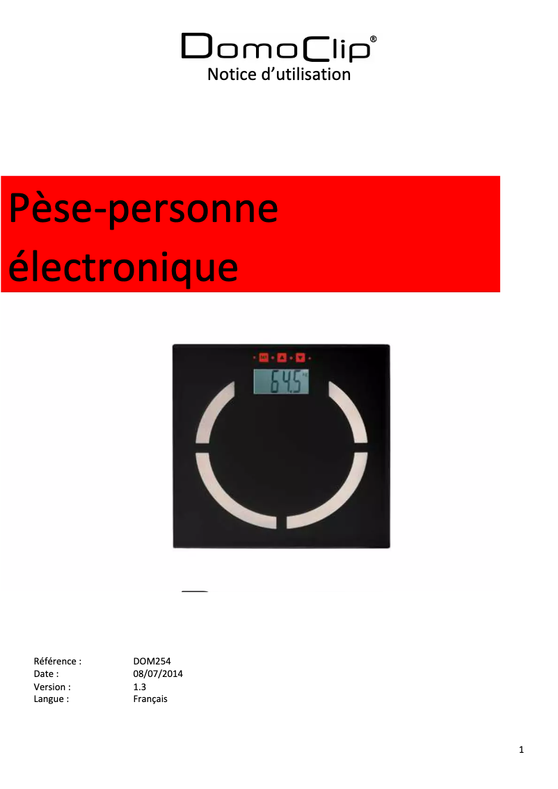 Page n°1 - Manuel utilisateur Domoclip DOM254