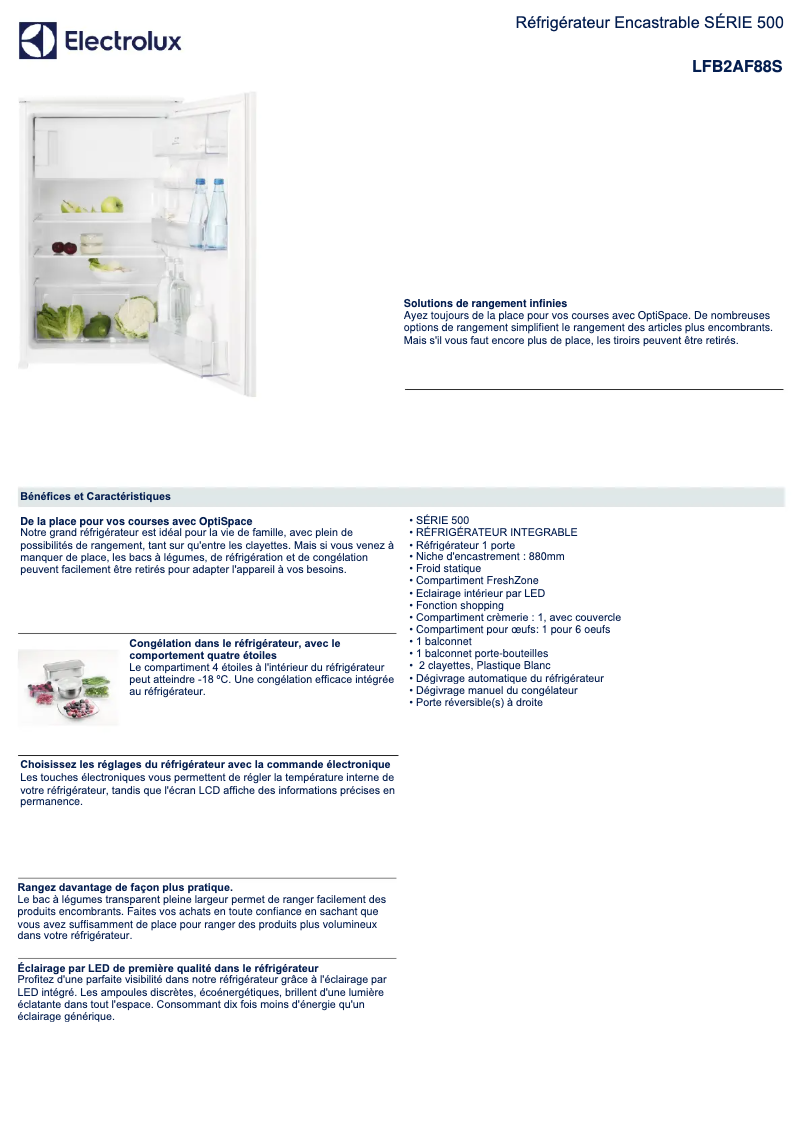 Page 1 de la notice Fiche technique Electrolux LFB2AF88S