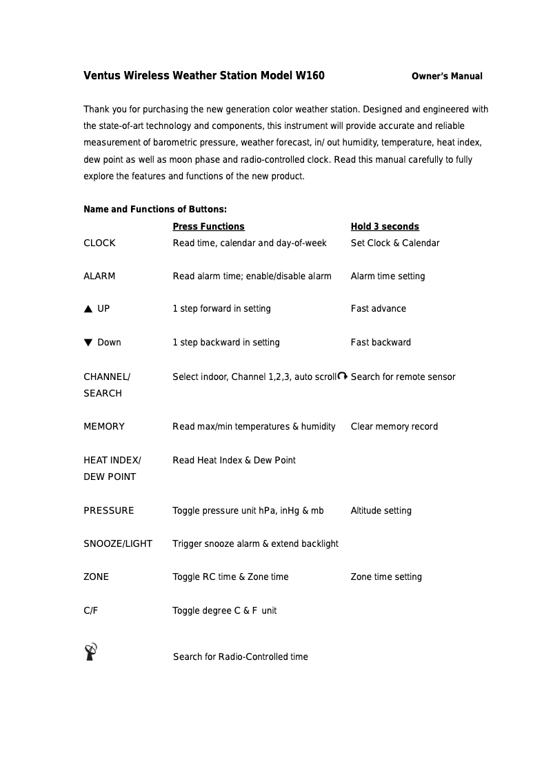 Página 1 del manual Manual de usuario Ventus W160