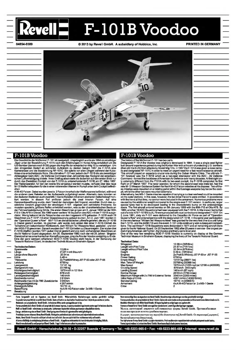 Page 1 de la notice Manuel utilisateur Revell F-101B VOODOO