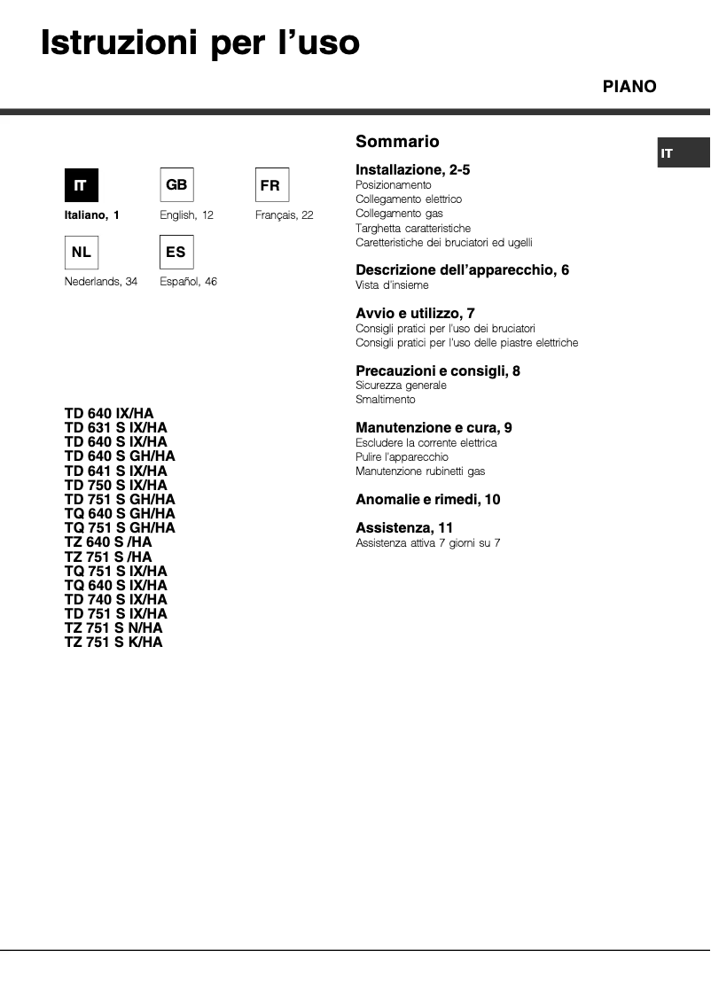 Page n°1 - Manuel utilisateur Hotpoint Ariston TD 751 S (ICE) IX/HA