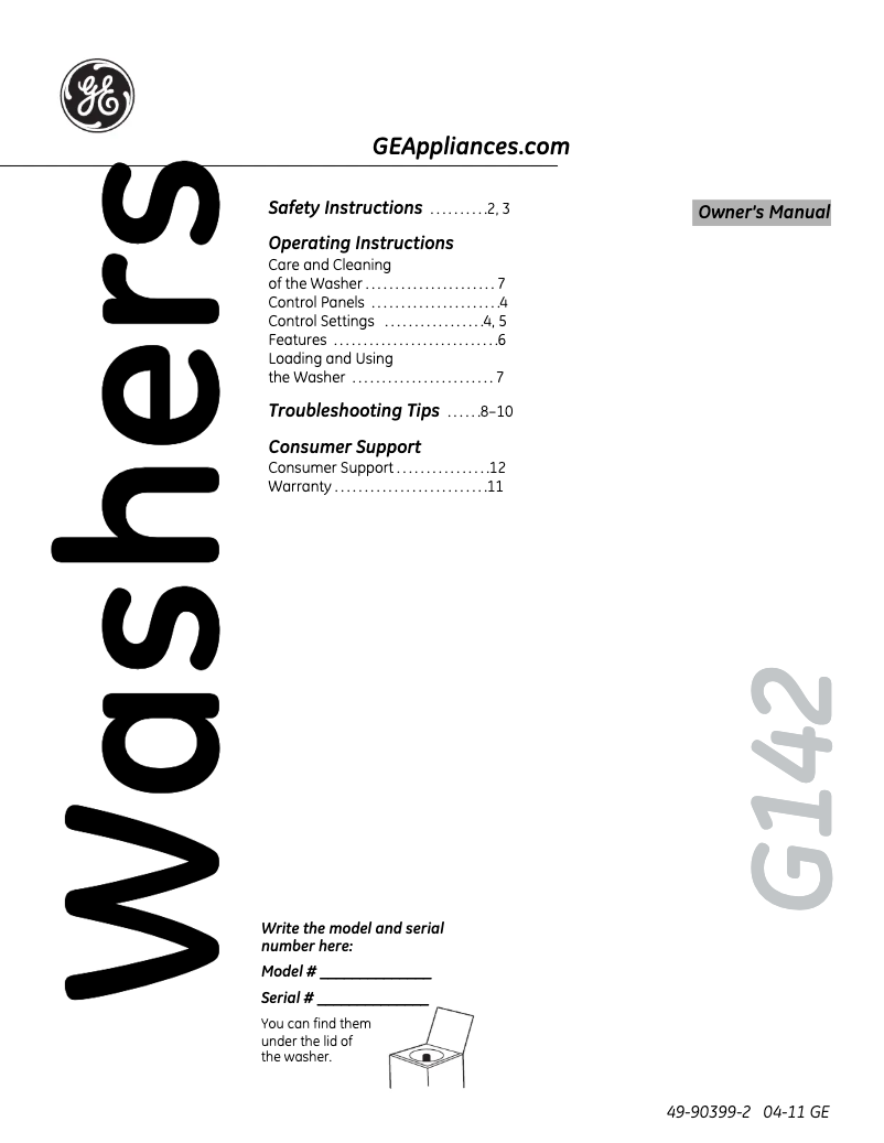 Image de la première page du manuel de l'appareil GLWP2000MWW