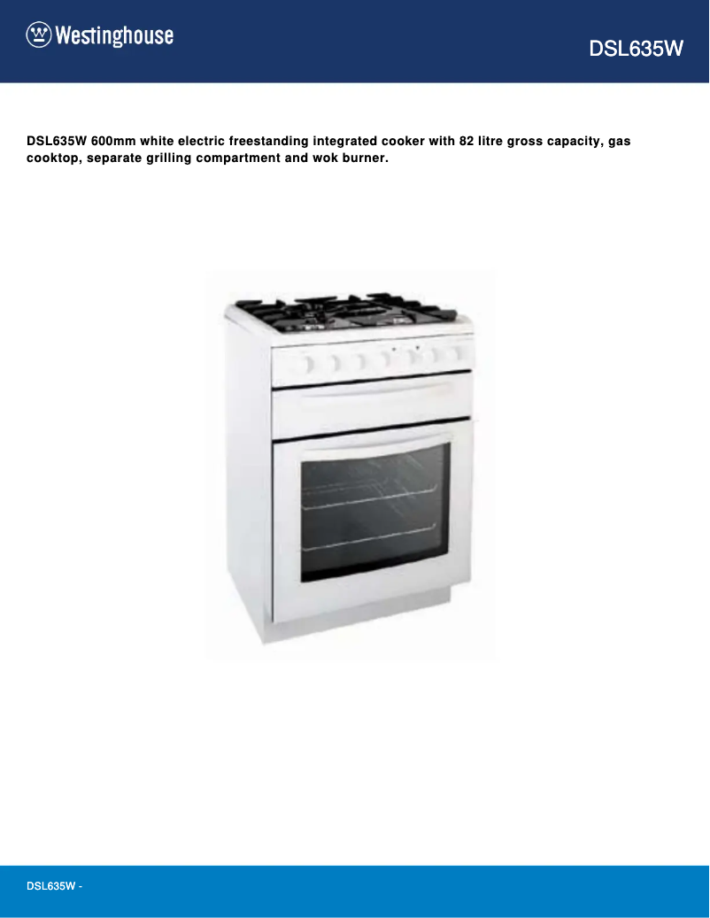 Page 1 de la notice Fiche technique Westinghouse DSL635W