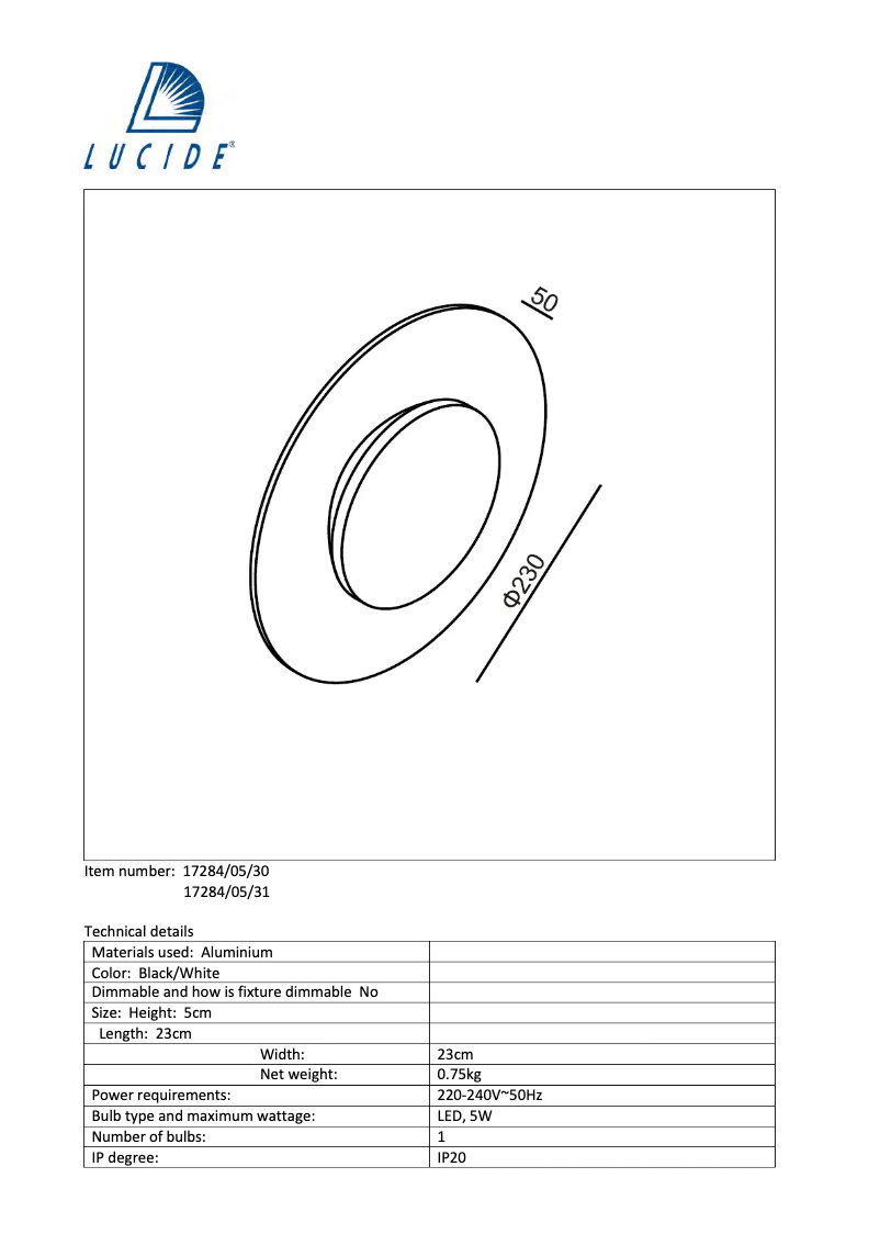 Page n°1 - Manuel utilisateur Lucide Ninjo 17284/05/30